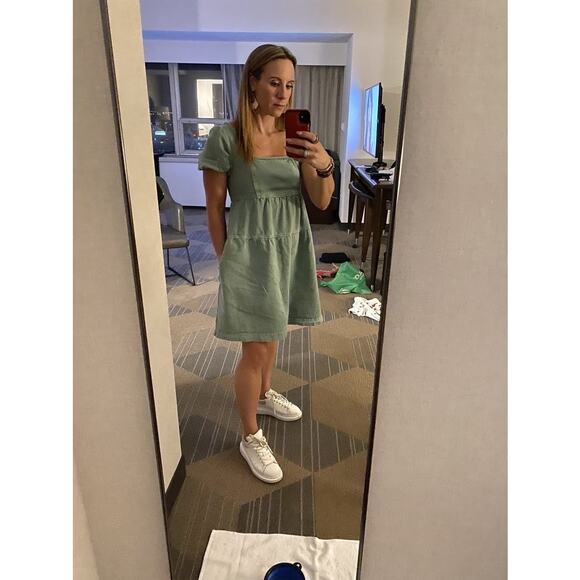 LOUNA Green Denim Empire Waist Babydoll Style Mini Dress Size Extra Small - Picture 13 of 13